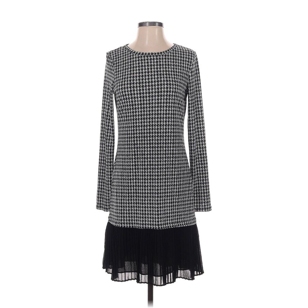 MICHAEL KORS PLEAT HEM CHIFFON SHIFT DRESS Herringbone Print XS